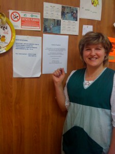 Antonella posing beside my flyer offering English lessons