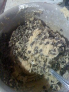 It takes a lot of strength to beat chocolate chip batter by hand