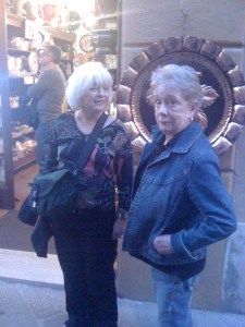 Susan and Nan pause in front of my favorite shop where they sell homemade copper pots