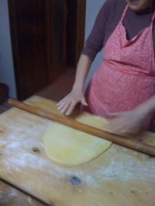 Marinella rolling out the dough for tagliatelle