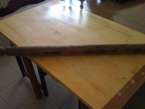 Preparing my "tools" -- My pastry board needed to be bleached first because of the mold in my kitchen.  The authentic Tuscan matterello was a gift from Marinella and is now one of my treasured possessions.