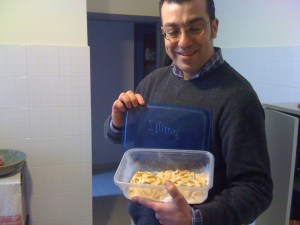 My friend Valerio who owns our local pet store agrees to give my pasta a try....No pressure!