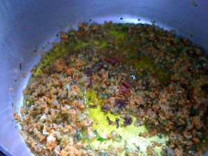 cooking the vegetables, and adding the spice.