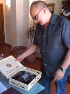 Our German client who has been a loyal Poliziano client for 20 years gets choked up when we present him with a bottle from 1993, the year he discovered us!