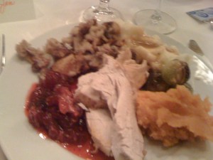 Italian friends should avert their eyes from the laden plates, but this is how we roll in the US. :)